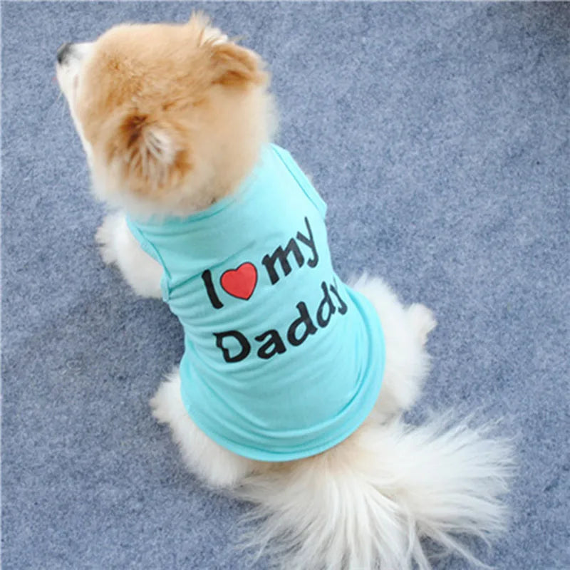 Small Dog Clothes Soft Cotton Puppy Shirt Classic Daddy Mommy Printed T-shirt Pet Vest Clothing for Cats Chihuahua Dog Apparel