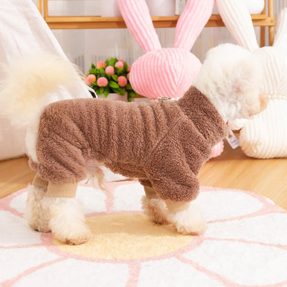 Dog Fuzzy Fleece Pajamas, Dog Winter Clothes for Small Dogs, Thick Warm Turtleneck Dog Sweater Plush Pet Jumpsuit, Doggy Apparel