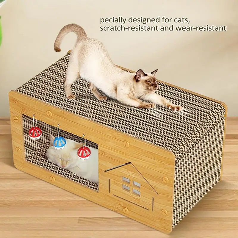 Heavy Duty Cat Scratcher Box Scratch Pad Cardboard Pet Lounger Box Spacious Scratching Lounge Bed Kitten Cat Pet Sleeping House