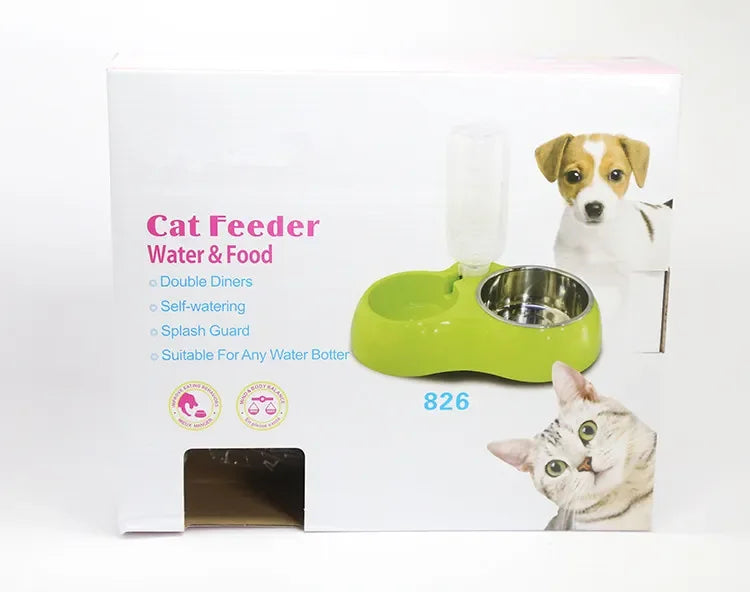 Dual Port Dog Automatic Water Dispenser Feeder Utensils Bowl Cat Drinking Fountain Food Dish Pet Bowl Raised Stand Dish Bowls