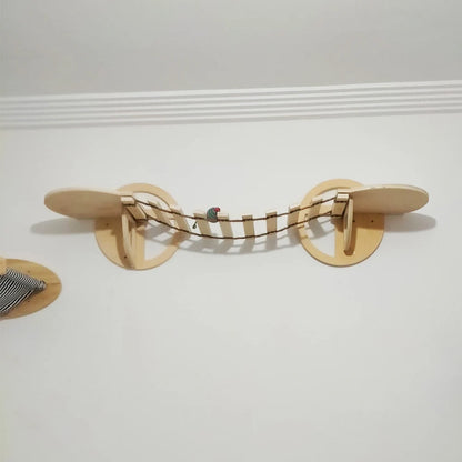 1 Piece Wall Mounted Wooden Cat House Cat Bridge Cat Hammock Hanging Bed with Jumping Platform for Kitten Perch and Rest
