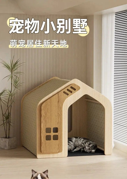 Solid wood cat nest Four seasons universal kennel Winter warm cat house dog house pet dog villa outdoor wooden house indoor