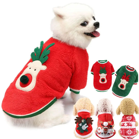 Christmas Dog Clothes Hoodie Pet Dog Sweater Flannel Antlers Scarf Winter Warm Small Dog Outfit Cat Hooded Clothing Costume Coat