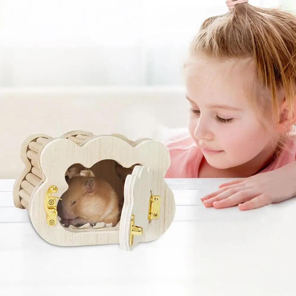 Wooden Hamster Hideout Cute Cloud-Shaped Tiny Wooden House Small Animals Habitat Hut Pets Pets WoodlandHouse Habitats Decor