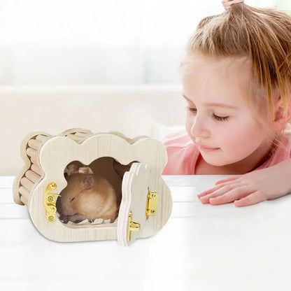 Wooden Hamster Hideout Cute Cloud-Shaped Tiny Wooden House Small Animals Habitat Hut Pets Pets WoodlandHouse Habitats Decor