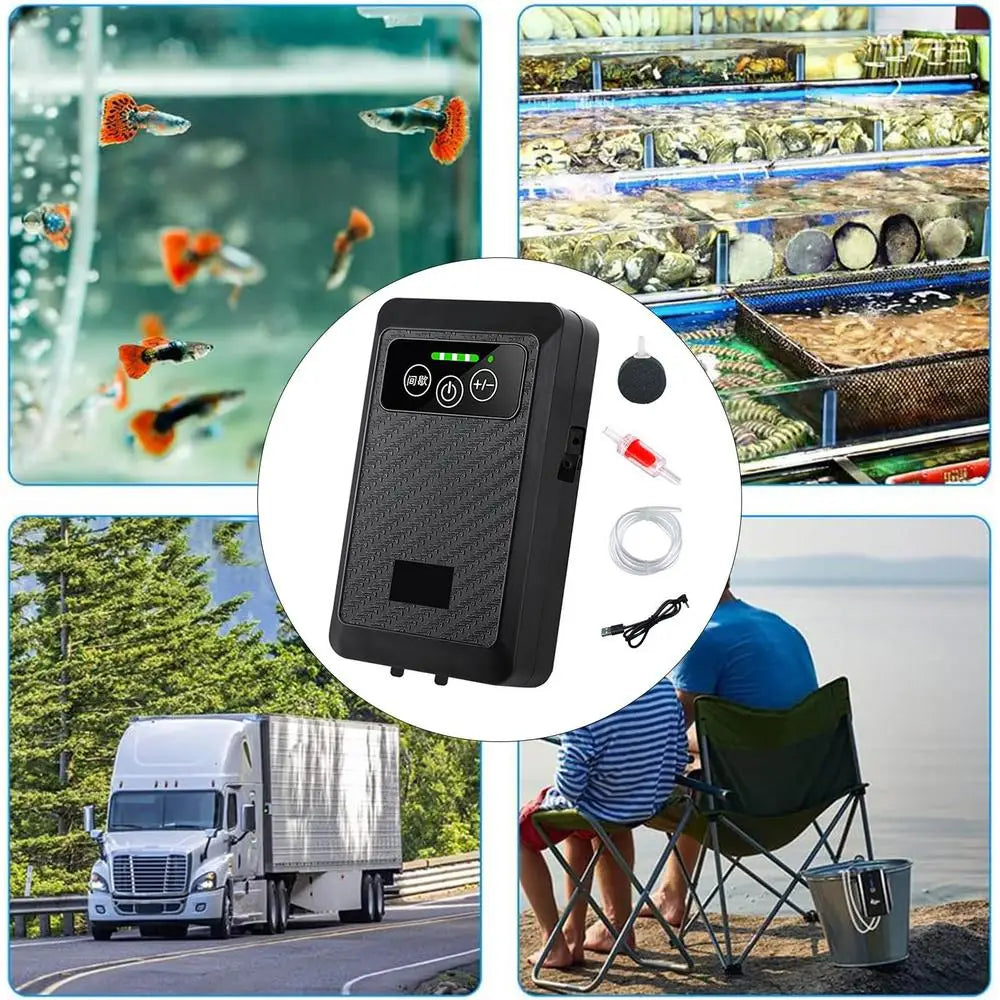 Rechargeable Air Pump Aquarium Oxygen Aerator Fish Tank Oxygenator Adjustable Quiet Air Pump Waterproof Silent Aquarium Oxygen
