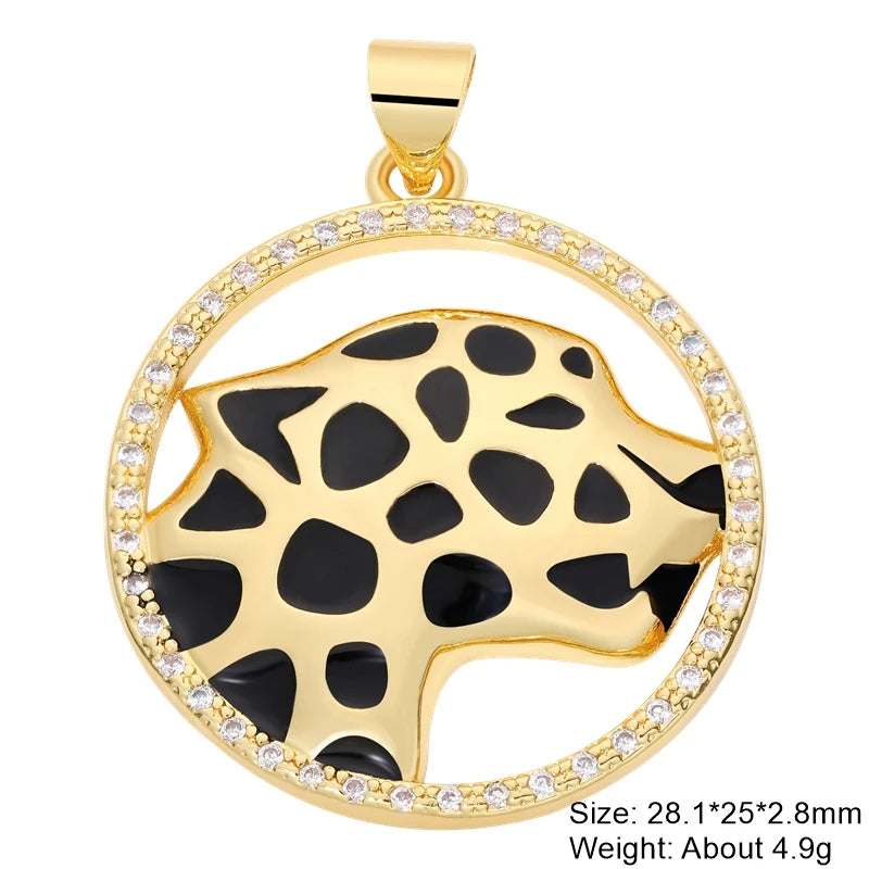 Juya 18K Real Gold Plated Cubic Zircon Bear Lion Bird Tiger Panther Head Leopard Charms For DIY Pendant Necklace Bracelet Making