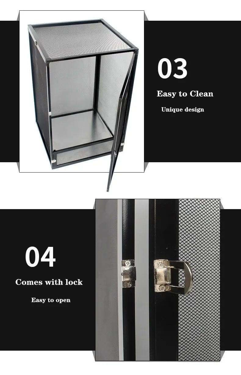 Reptile Detachable Habitat Tank Terrarium Transparent Aluminium Air Screen Cage Front Opening Door Full View Lizard Chameleon
