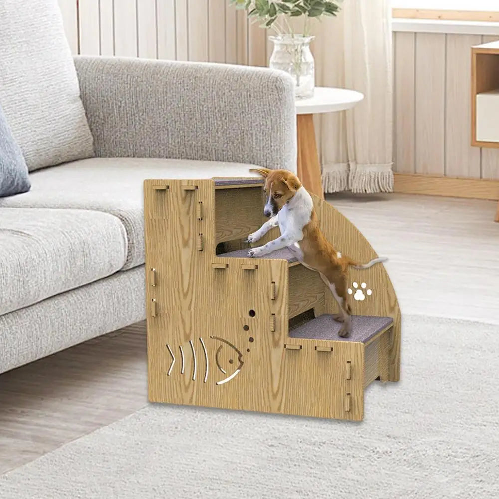Dog Stairs For High Beds 3-Step Wooden Pet Ladder For Sofa Climbing Kitten Nonslip Balanced Dog Indoor Ramp Suitable For Pets