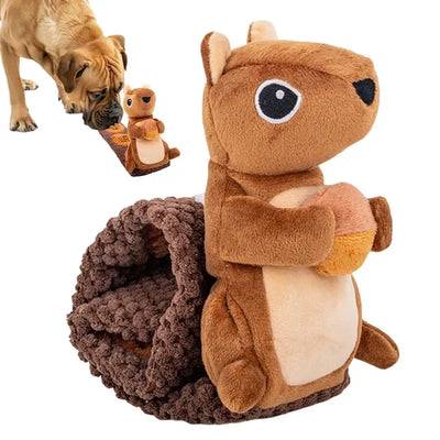 Dog Vocal Interactive Toy Velvet Squirrel Shaped Foraging Instinct Training Puppy Toys Interactive Dog Puzzle Toys With Sound