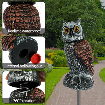 Owl Scare Bird Control Devices with 360° Swivel Head Waterproof Fake Owl Scarecrow Decoy Lifelike Simulation Owl Bird Deterrent