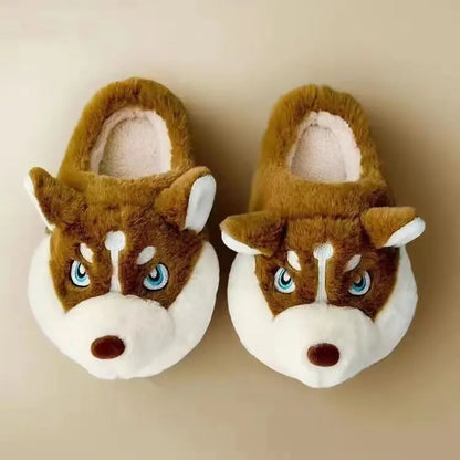 Winter Home Couple Shoes Women's Fluffy Dog Slippers Girl Animal Fur Slides Kawaii Funny Furry Shoes Woman Plush Booties Slipper