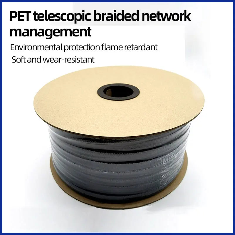 PET Elastic Woven Wire Mesh Black Encrypted Flame Retardant Woven Wire Mesh Nylon Computer Wire Mesh Tube Telescopic Sleeve 5m