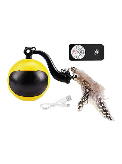 Smart Ball Cat Toy Cat Power Ball with Feather Tails Moving Cat Toy with LED Light and Sound Kitten Exercise Hunting Toys