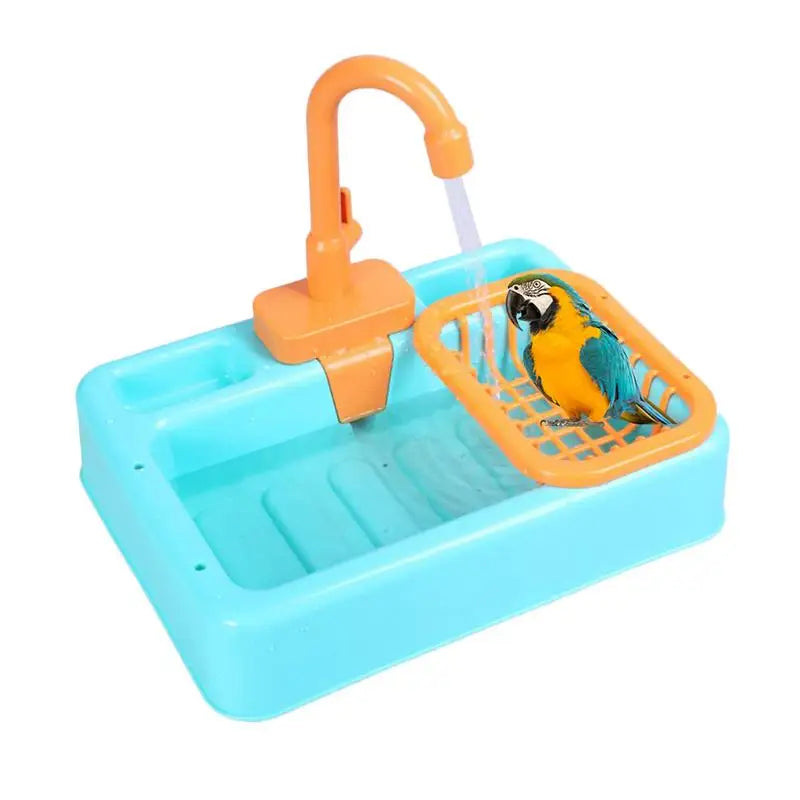 Bird Feeder Pet Pool Automatic Bird Bathing Tub With Faucet Food Container Bird Accessory For Pet Parrots