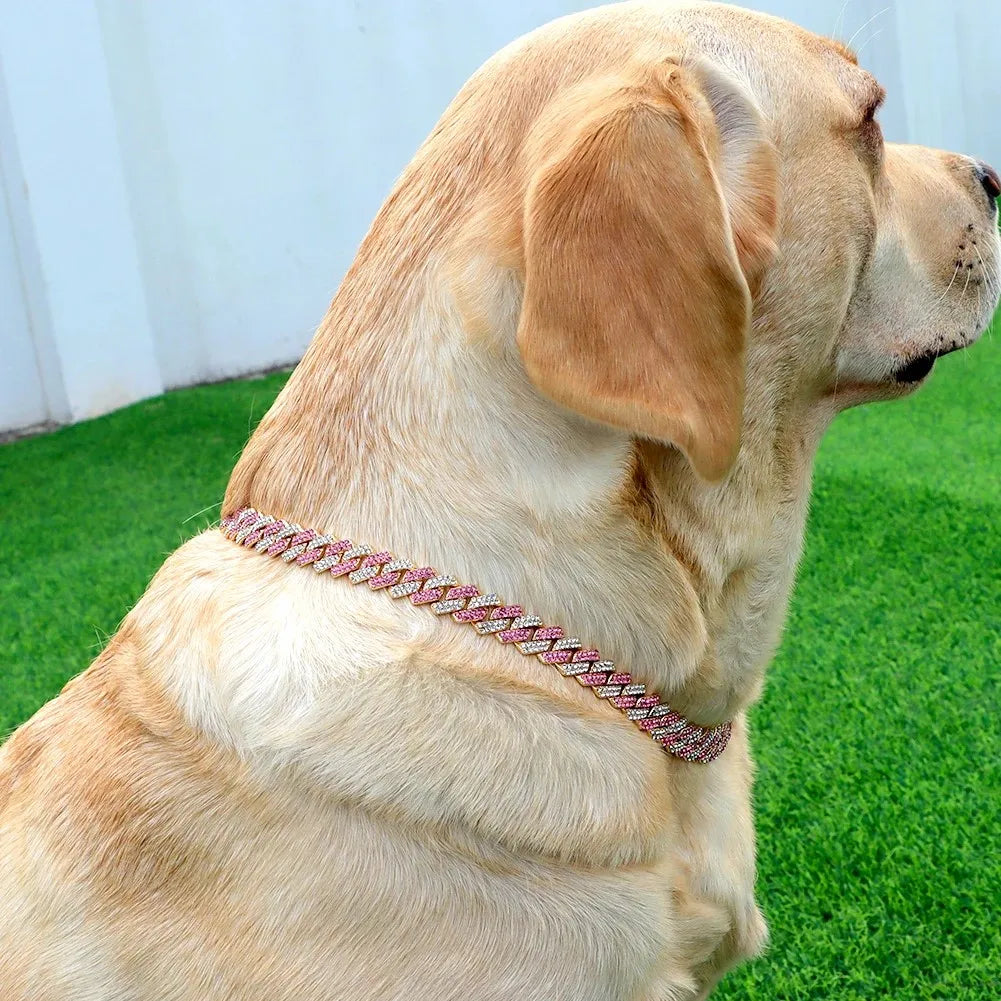 15MM Wide Diamond Luxury Necklace for cat dogs Bling  Jewelry Dog Chain Collar Cuban link Gold Chains for small medium Dogs pet