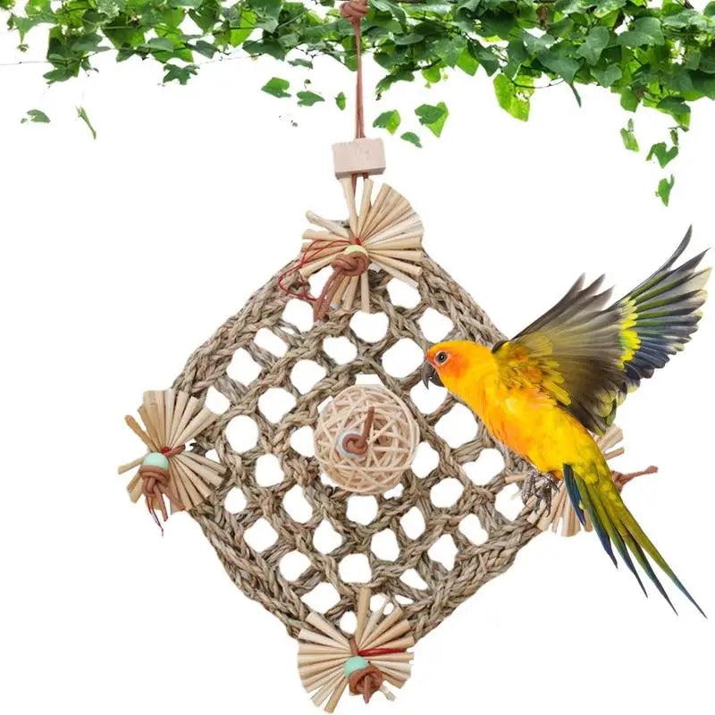 Bird Cage Hammock Swing Toy Woven Cage Hammock Parrot Swing Toy Teeth Care Bird Climbing Hammock Playing For Parrots Parakeets