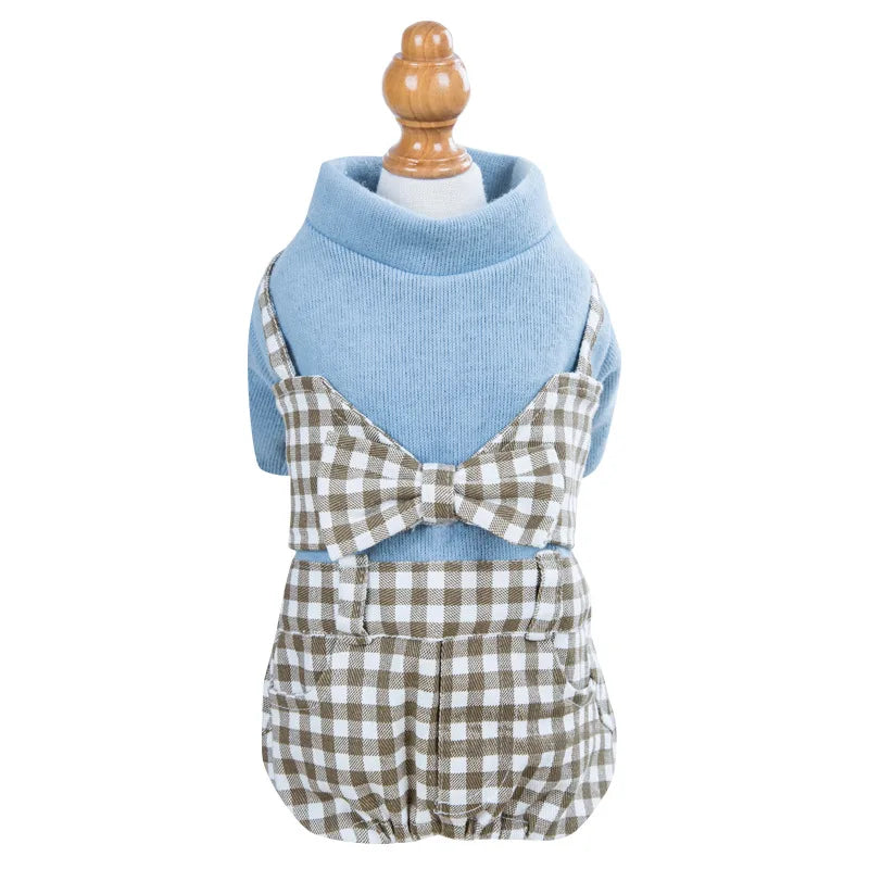 Winter Dog Clothes Bowknot Plaid Coat Thicken Jacket Pets Gentleman Outfits Warm Clothes Bowknot Jumpsuit Jacket Outfit Clothing