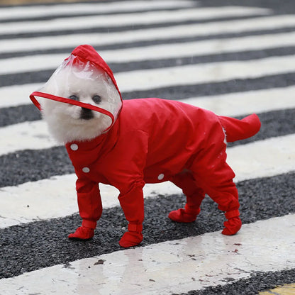 Small Dog Raincoat Hooded Pet Rain Wear Waterproof Teddy Poncho with Rain Boots Adjustable Puppy Dog Full Body Coverage with Hat