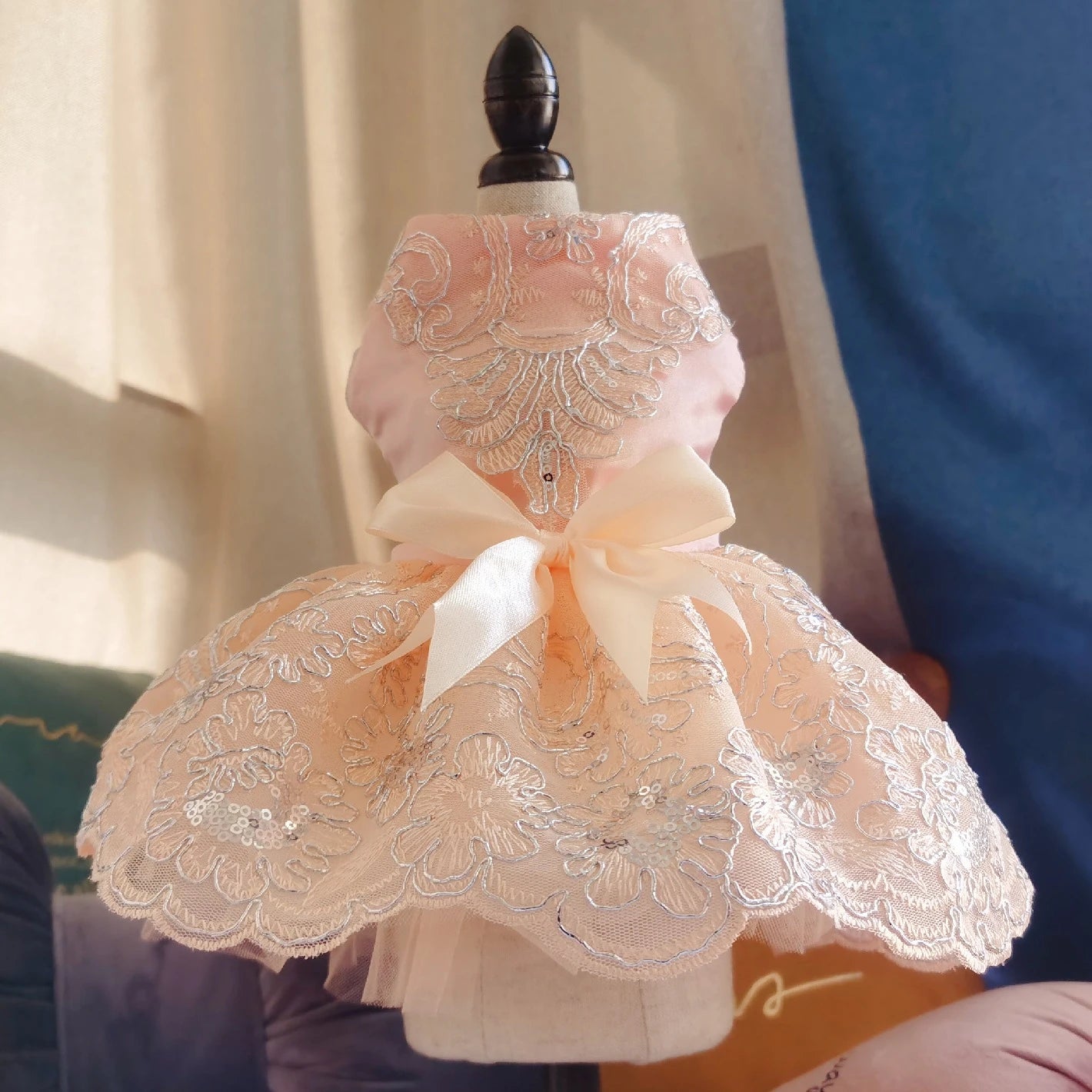 Floral Embroidered Lace Dog Dress for Small Dogs Luxury Design Dog Clothes Summer Bowknot Princess Dress Pet Apparel