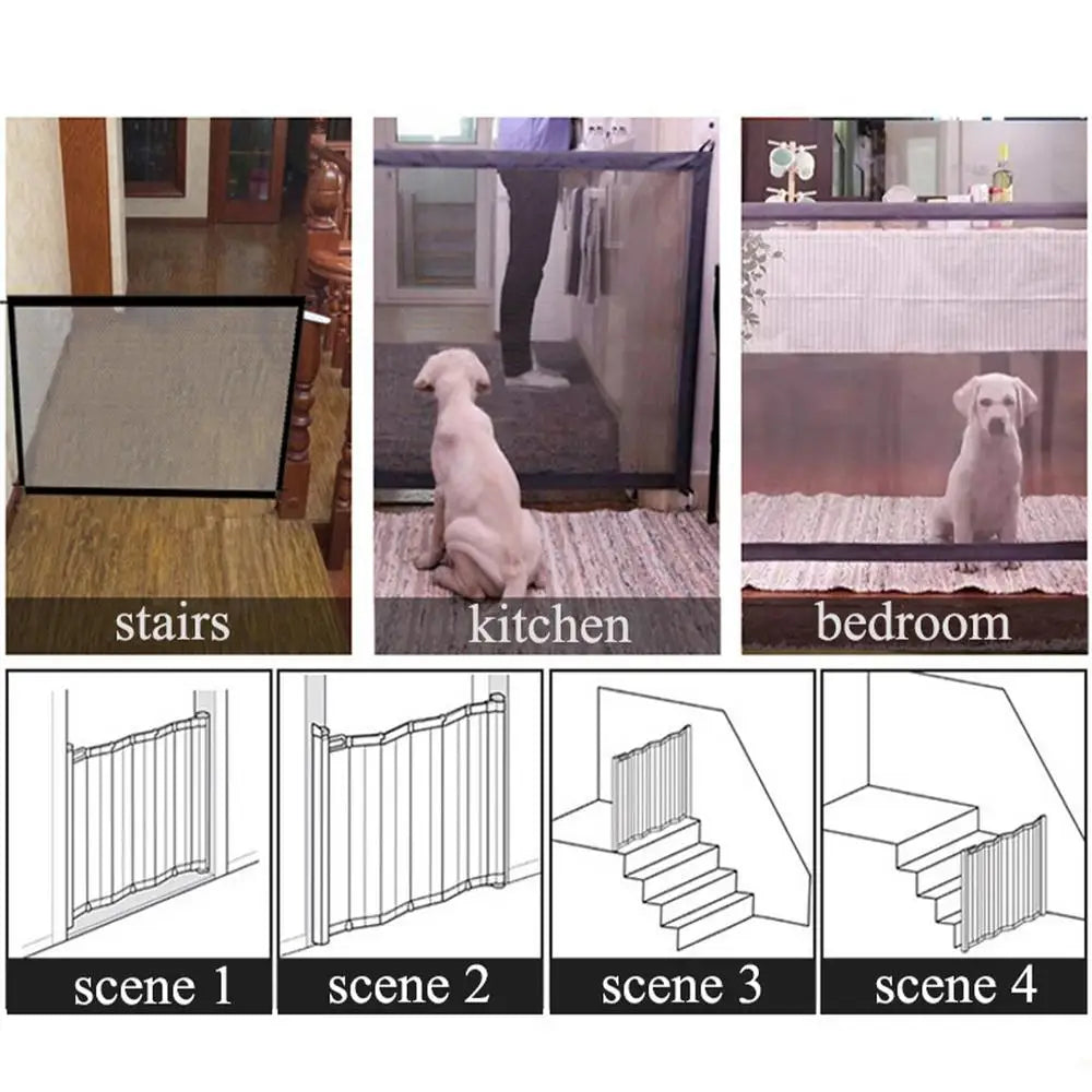 Nylon Mesh Folding Pet Barrier Indoor Outdoor Retractable Baby Gate Pet Separation Guard Isolated Fence Kid Safety Fence