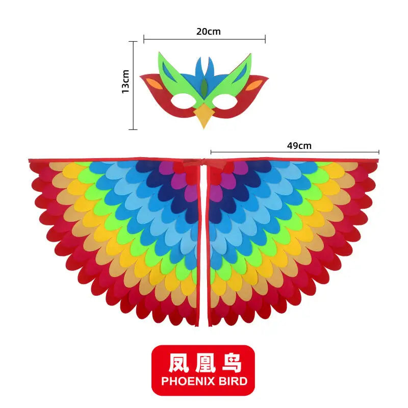 Kids Cosplay Costume Stage Performance Owl Peacock Wings Bird Felt Cape with Mask for Girls Boys Halloween Party Cloak