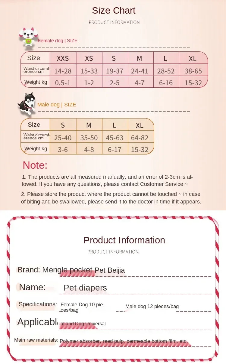 Pet Diapers, Puppies' Menstrual Diapers, Male Dogs, Female Dogs, Physiological Pants