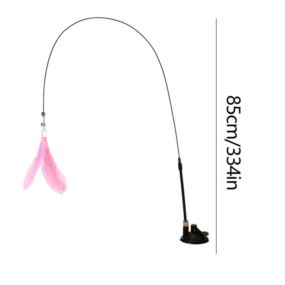 Cat Feather Wand Toy Cat Fishing Pole Toy Cat Teaser Stick With Detachable Feather Suction Cup Toy For Cats Exercise And