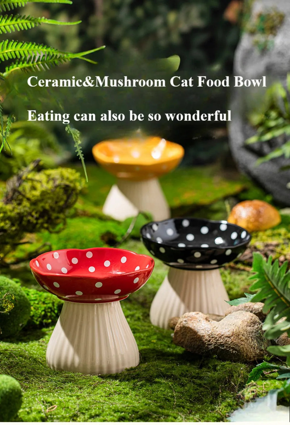 Mushroom Cat Bowl Cute Polka Dot Safe Ceramic Elevated Cat Feeder for Cats and Dogs Drinking Water Bowl Cat Feede Pet Supplies