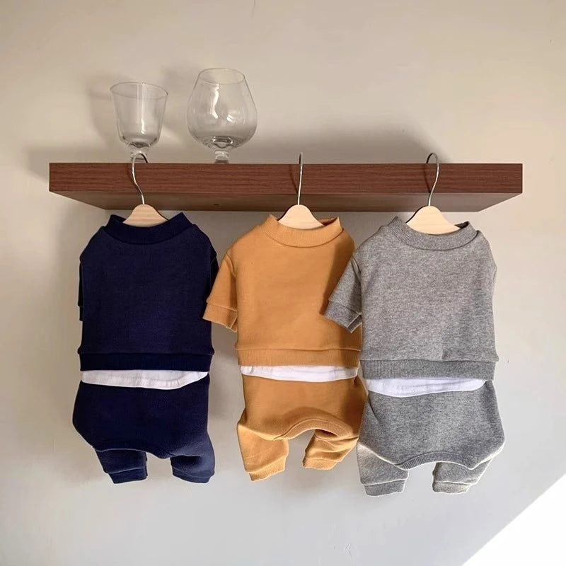 Solid Thick Fleece Winter Clothes for Small Medium Dogs Unisex Teddy Yorkshire Pet Overalls Four Legs Warm Cats Sweatshirts