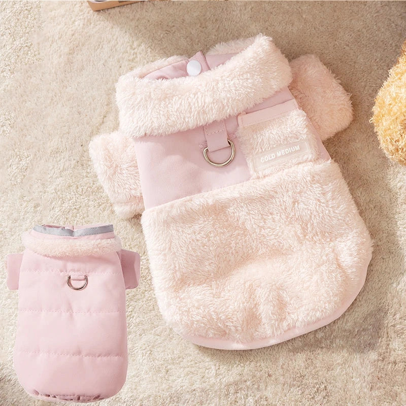 Winter Dog Jacket Fleece Pet Coat Double Sided Wear Dog Warm Clothes Thickened Cat Clothing Chihuahua Bichon Costume with D-Ring