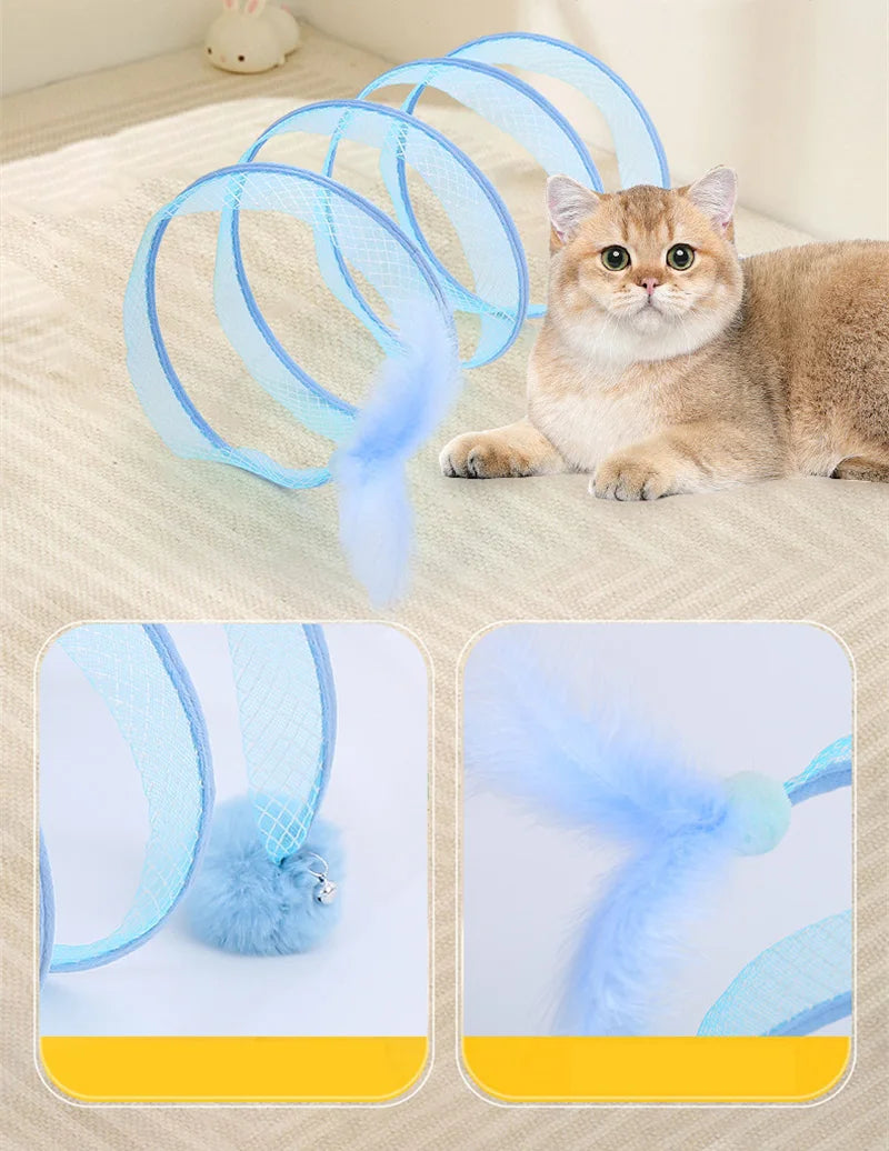 Folded Tunnel Pet Cat Toys Solid Color S Shaped Feather Ball Interactive Accessories For Kitten Home Energy Relieve Pet Supplies