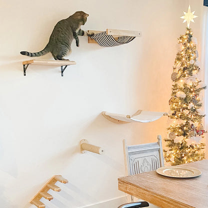 Wall-Mounted Cat Climbing Shelves Toy Wooden Sisal Ladder Climbing Cat Perch Wooden Steps Scratching For Sleeping Pet Furniture