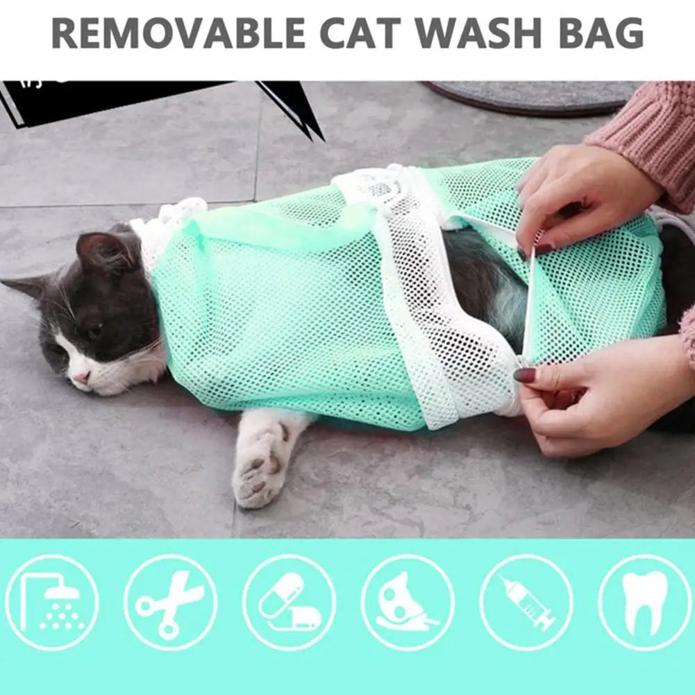 Cats Grooming Bag Breathable Mesh Cat Bathing Washing Bag Restraint Multi-purpose For Nail Cutting Beauty Medication Feedin A2J1