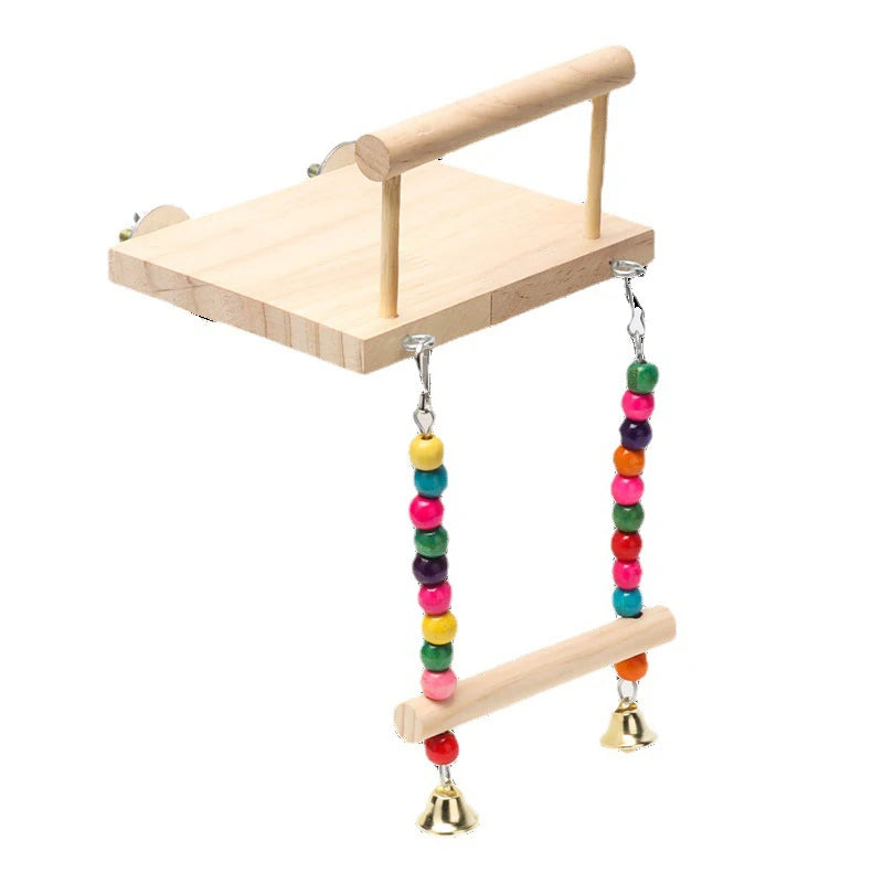 CAWAII KENNEL Pet Bird Swing Toy Wooden Parrot Perch Stand Playstand with Chewing Beads Cage Playground for Budgie Birds