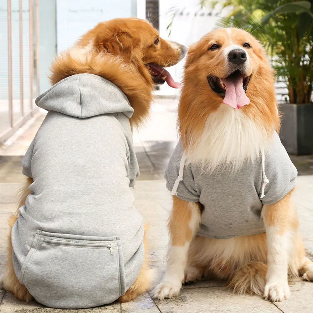 Warm Dog Clothes for Large Dogs Winter Pet Fleece Coat Sport Sweatshirt Hoodies with Snacks Pocket Gold Retriever Husky Apparel