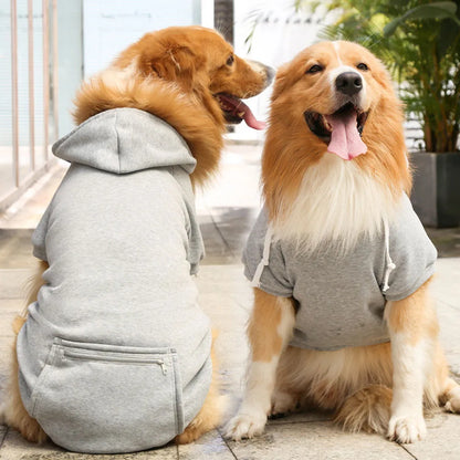 Warm Dog Clothes for Large Dogs Winter Pet Fleece Coat Sport Sweatshirt Hoodies with Snacks Pocket Gold Retriever Husky Apparel