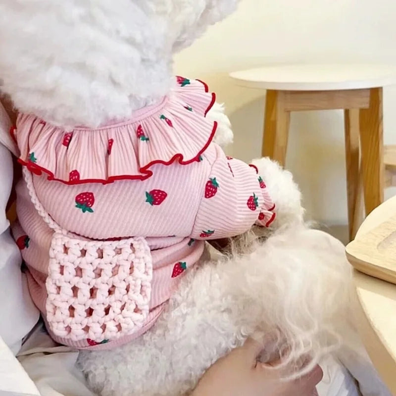 Puppy 2024 Clothes Cotton Girl Dog Undershirt Summer Dog Cooling Vest Dog Strawberry Shirt Chihuahua Bichon Apparel Dog Clothing