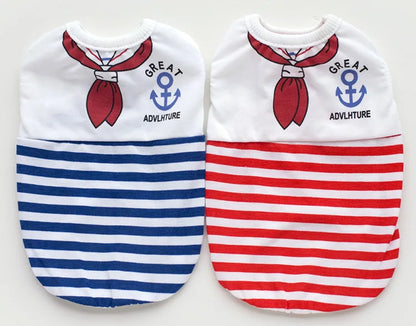 Pet Dog Clothes For Small Dogs Summer Cartoon Vest Clothing Sailor Tie Anchor Print Navy Tie Stripes Cat Dog Breathable T-Shirt