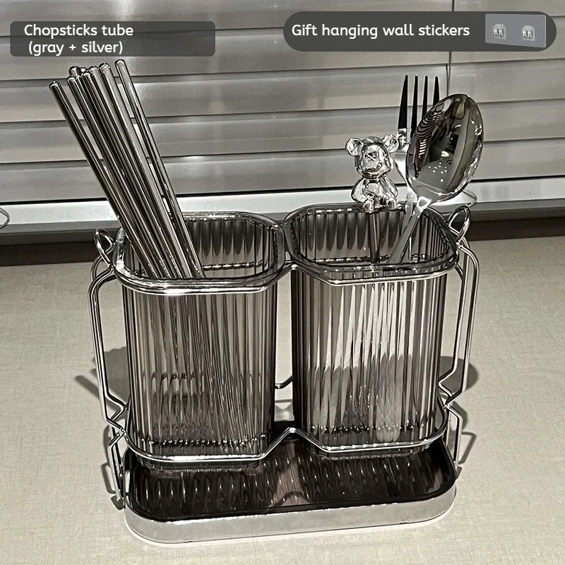 Wall Mounted Kitchen Cutlery Organizer Light Luxury Chopstick Spoon Holder Stainless steel Utensil Drying Rack