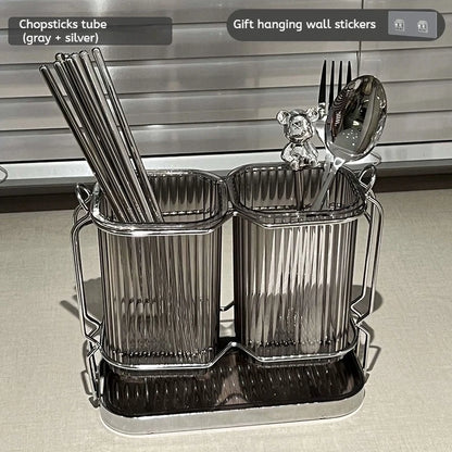 Wall Mounted Kitchen Cutlery Organizer Light Luxury Chopstick Spoon Holder Stainless steel Utensil Drying Rack