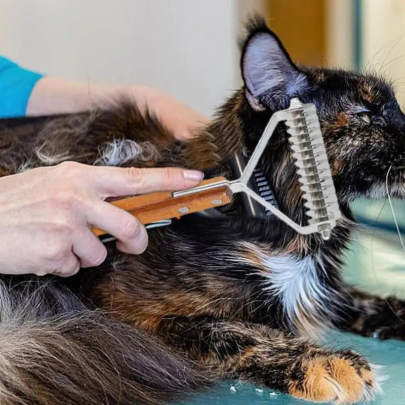 Pet Hair Comb Pet Hair Remover Cats Grooming Comb Non-Slip Pet Hair Comb with Wooden Handle and Comfortable Grip for Home Pet
