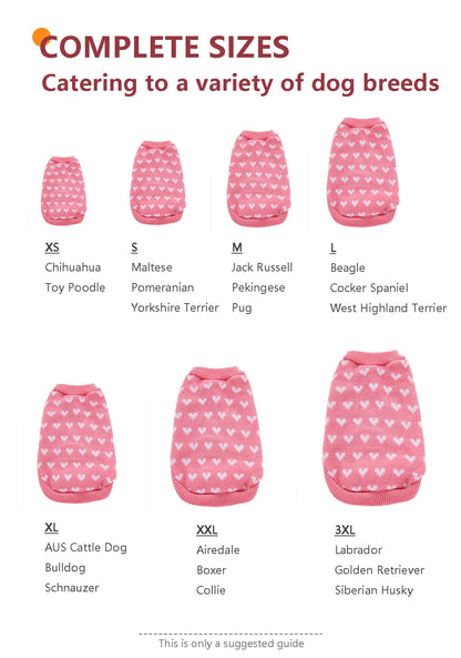 Winter Warm Pet Sweater with Heart Pattern for Small and Medium Dogs and Cats - Cute and Cozy Pet Clothes for Cold Weather