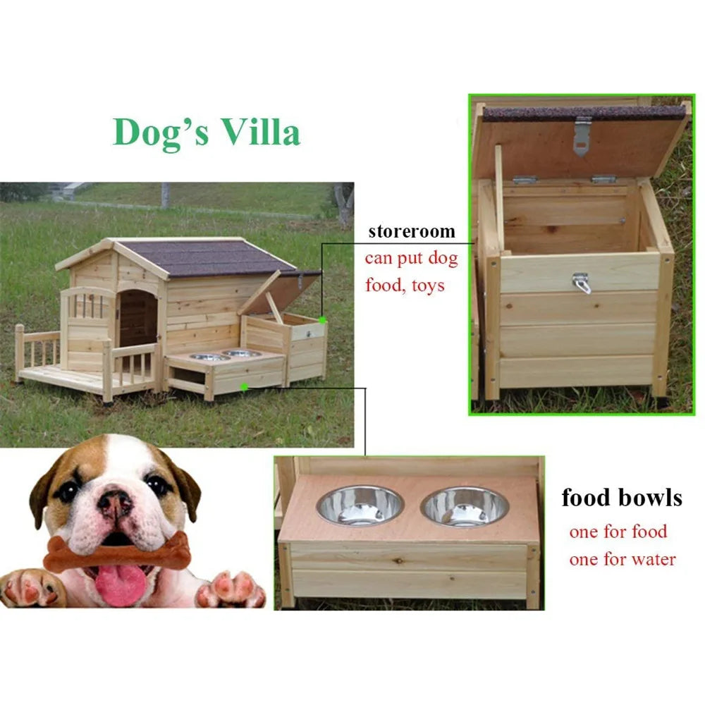 Large Outdoor Dog House Pet Supplies  Pet House Cage Wooden with Dog Basin