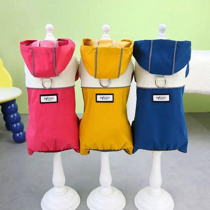 Waterproof Dog Jumpsuit with Hooded Four Legs Small Dog Raincoat Waterproof Puppy Clothes Reflective Doggy Rain Coat Pet Costume