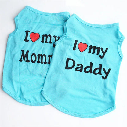 Small Dog Clothes Soft Cotton Puppy Shirt Classic Daddy Mommy Printed T-shirt Pet Vest Clothing for Cats Chihuahua Dog Apparel