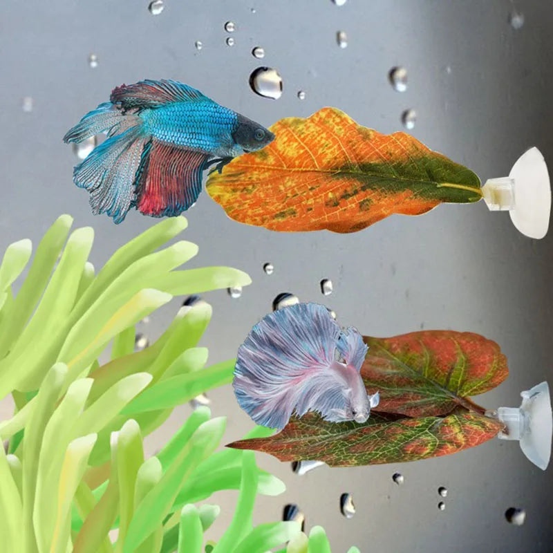 1Pc Artificial Aquarium Leaf Plants Decoration Betta Fish Rest Spawning Ornamental Plant Betta Fish Play Relax Hide Leaf Hammock