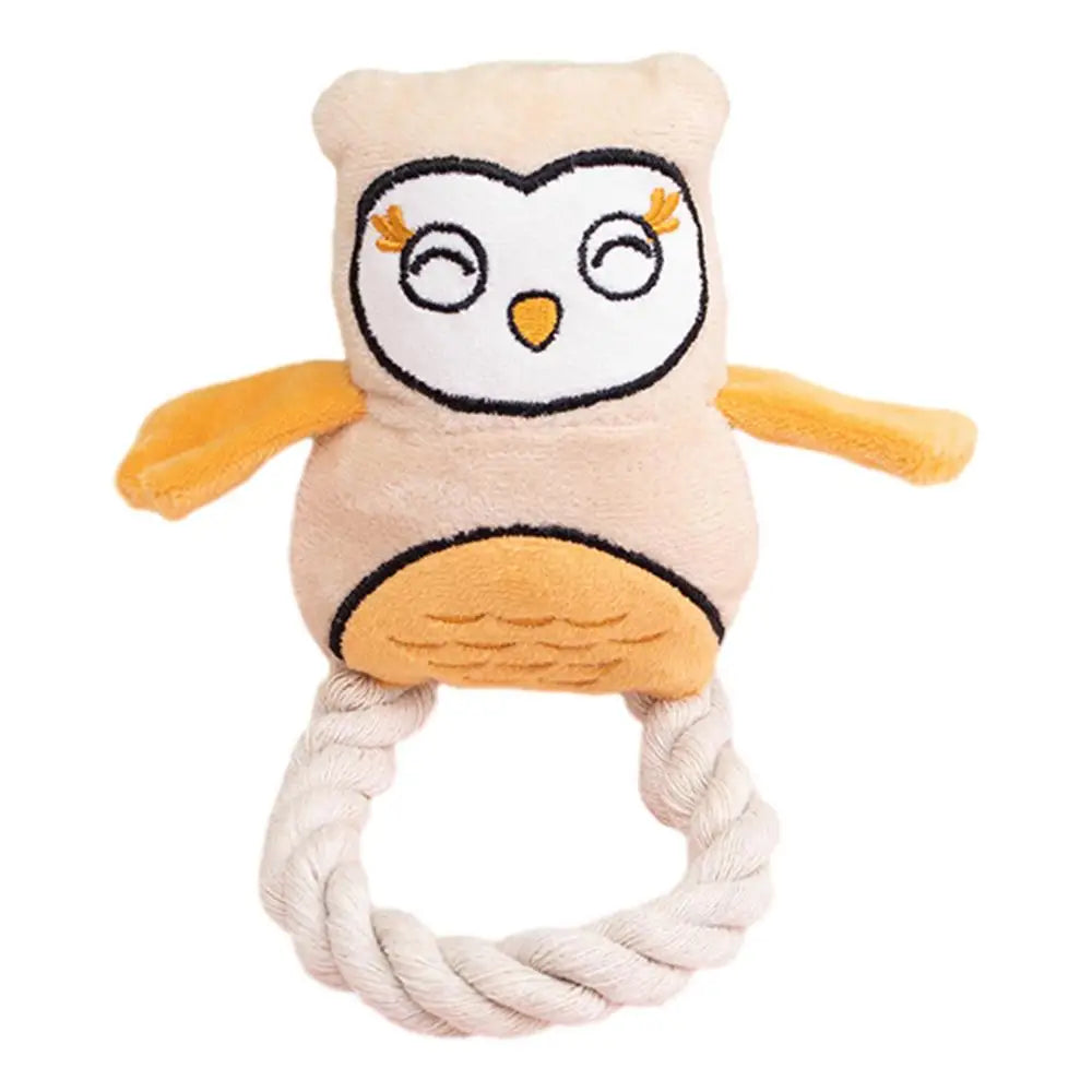 Dog Squeak Toys Owl Design Stuffed Dog Toys Durable Rope Plush Chew Fetch Brain Stimulating Toy Squeaky Pet Interactive Toy