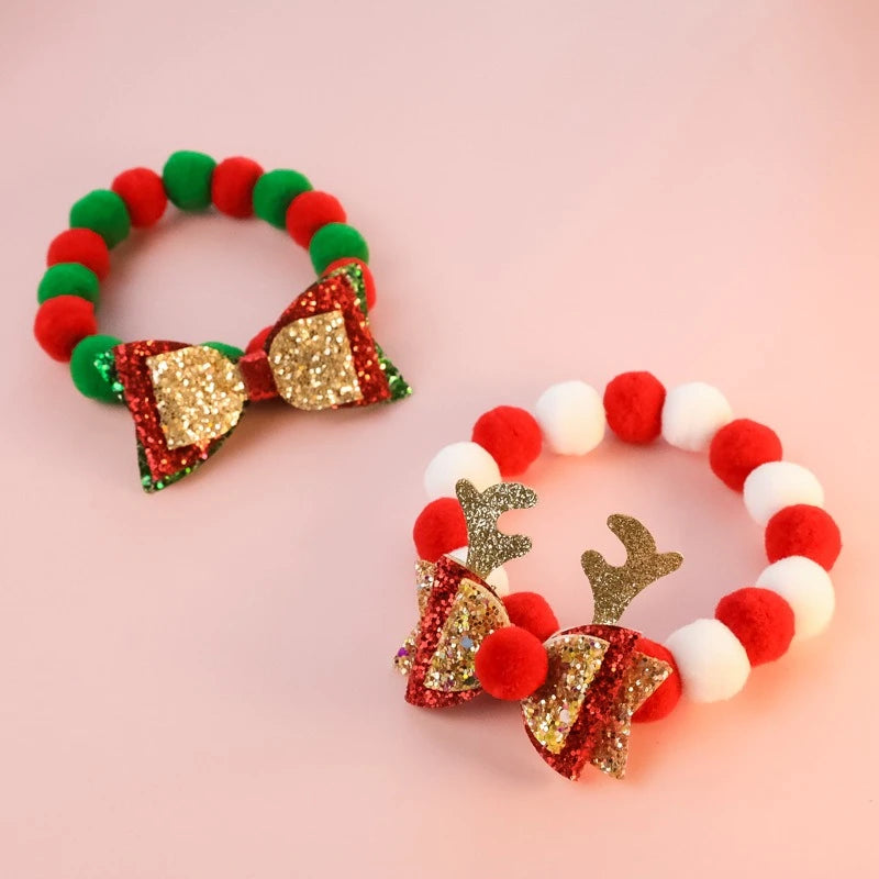 Christmas Necklace for Pet Dogs Sequins Bow Knot Candy Green Fluffy Chihuahua Small Puppy Collars Designer Fancy Cat Accessories