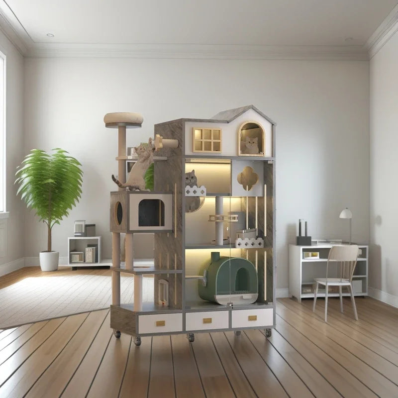 Excellent Quality Pet Furniture with Wheels Movable Animal Cages Cat Villa Fashion Wooden Dog House